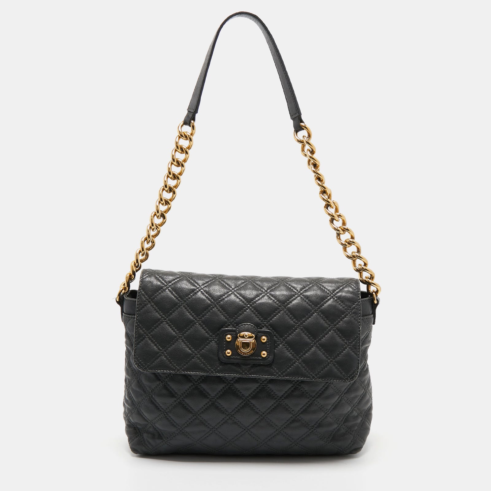 Marc Jacobs Dark Grey Quilted Leather Flap Shoulder Bag