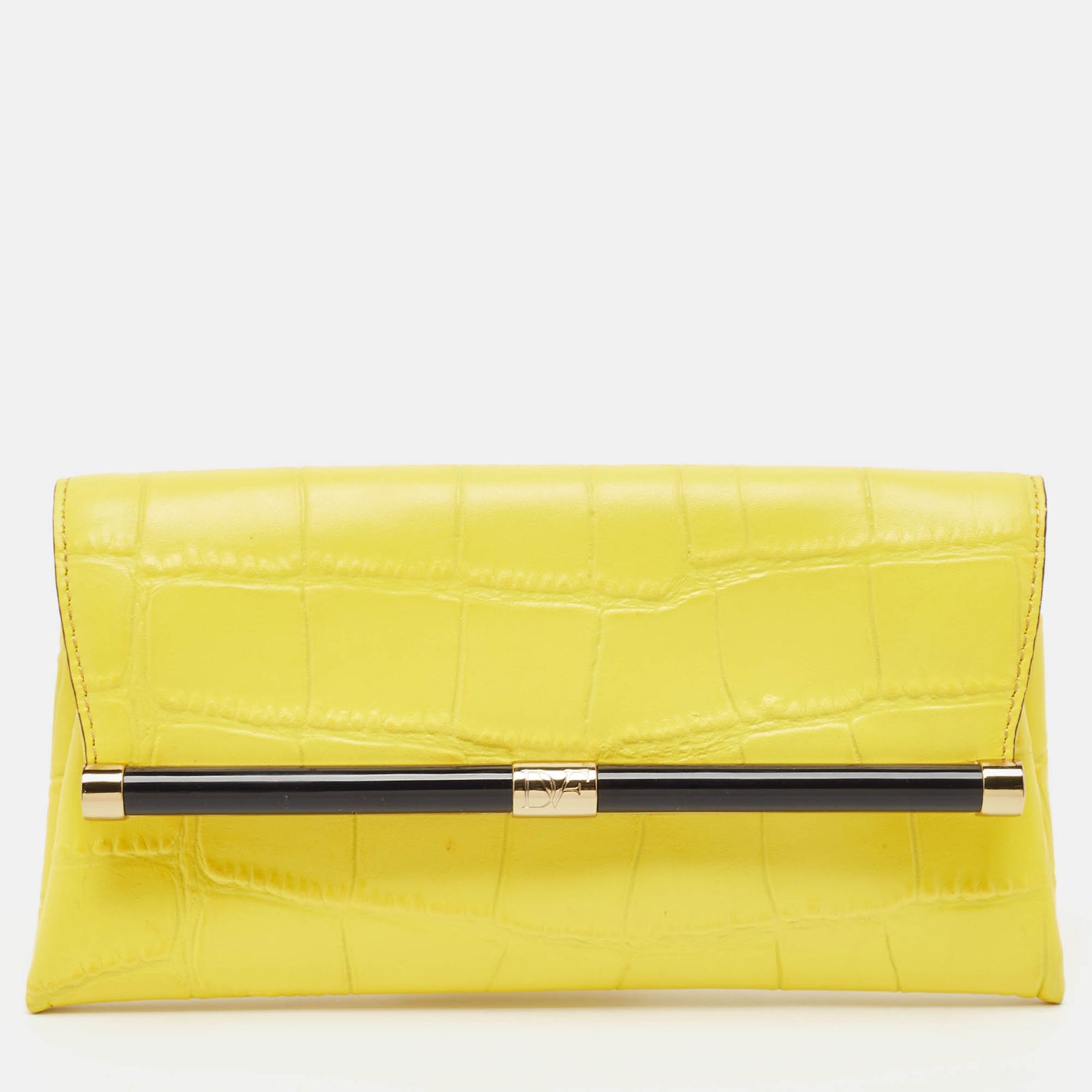 Diane Von Furstenberg Yellow Croc Embossed Leather 440 EVLP Clutch