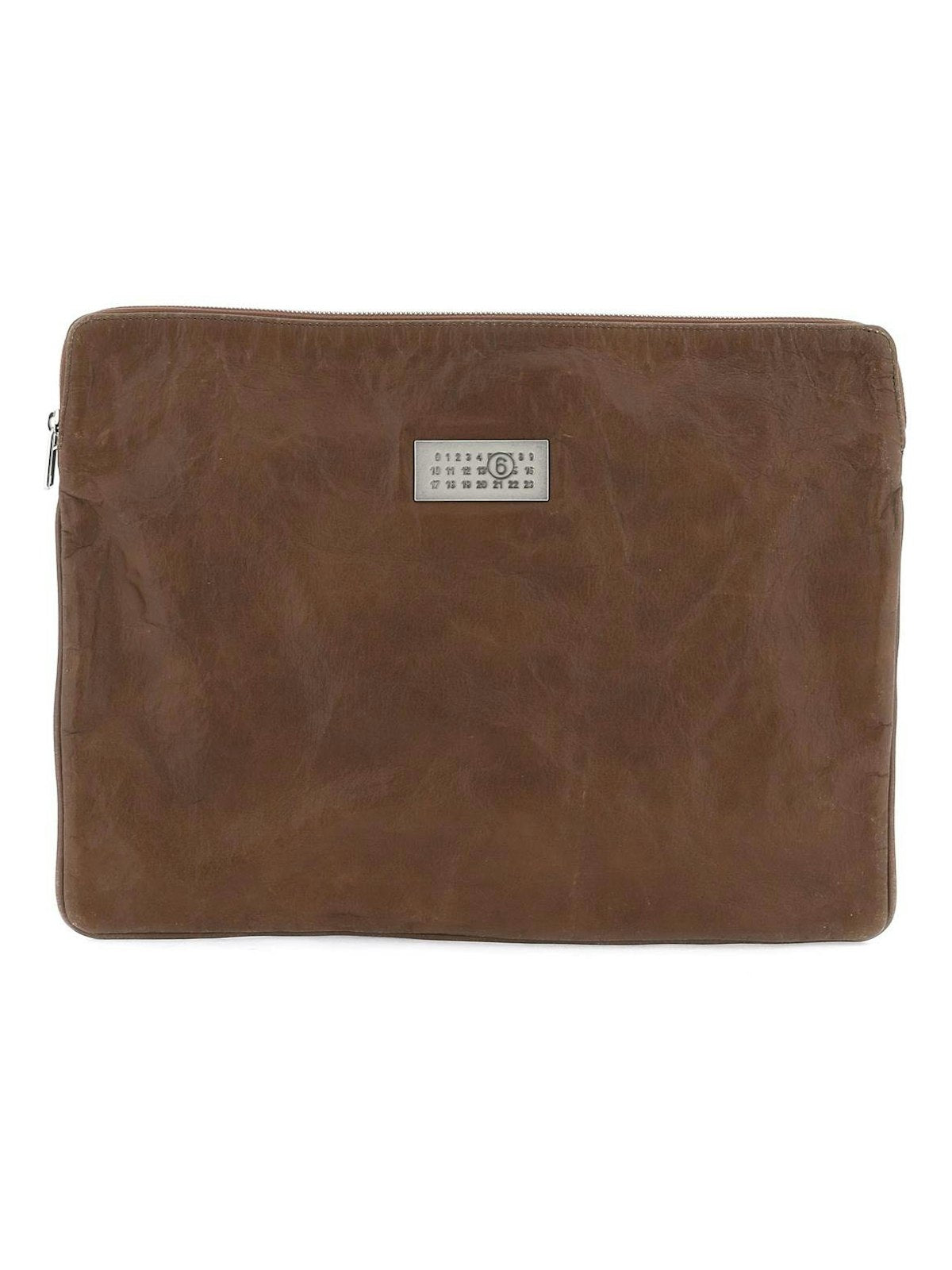 Mm6 Maison Margiela Women's Crinkled Leather Document Holder Pouch in Brown | SB6WF0003P6705