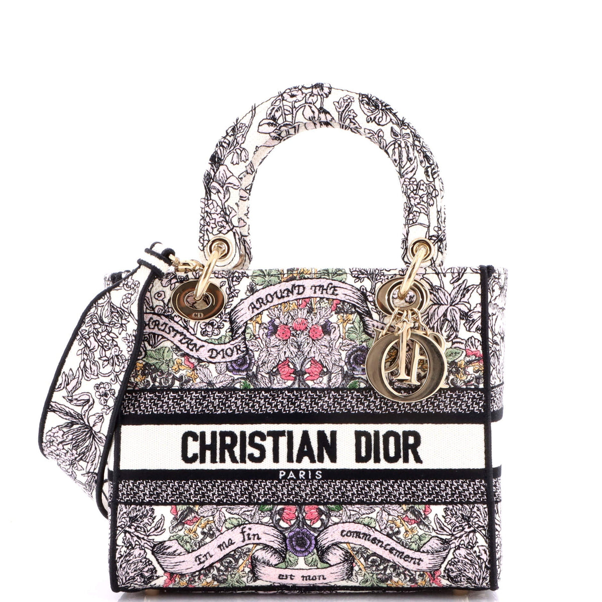 Christian Dior Lady D-Lite Bag Embroidered Canvas Medium