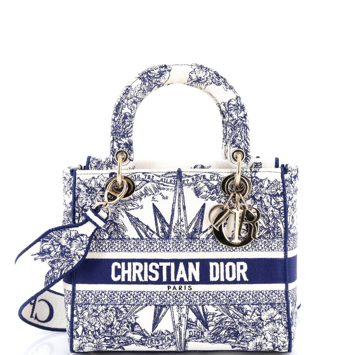 Christian Dior Lady D-Lite Bag Embroidered Canvas Medium