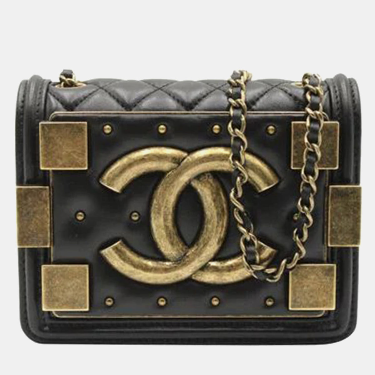 Chanel Black Lambskin Leather Studded Boy Brick Bag