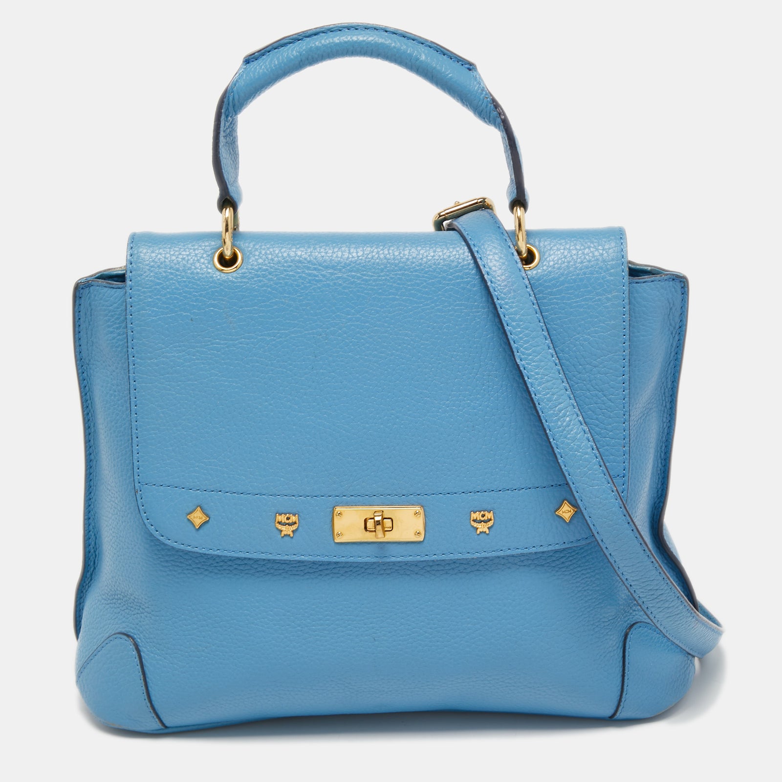 MCM Hellblaue First Lady-Tasche aus Leder mit Henkel