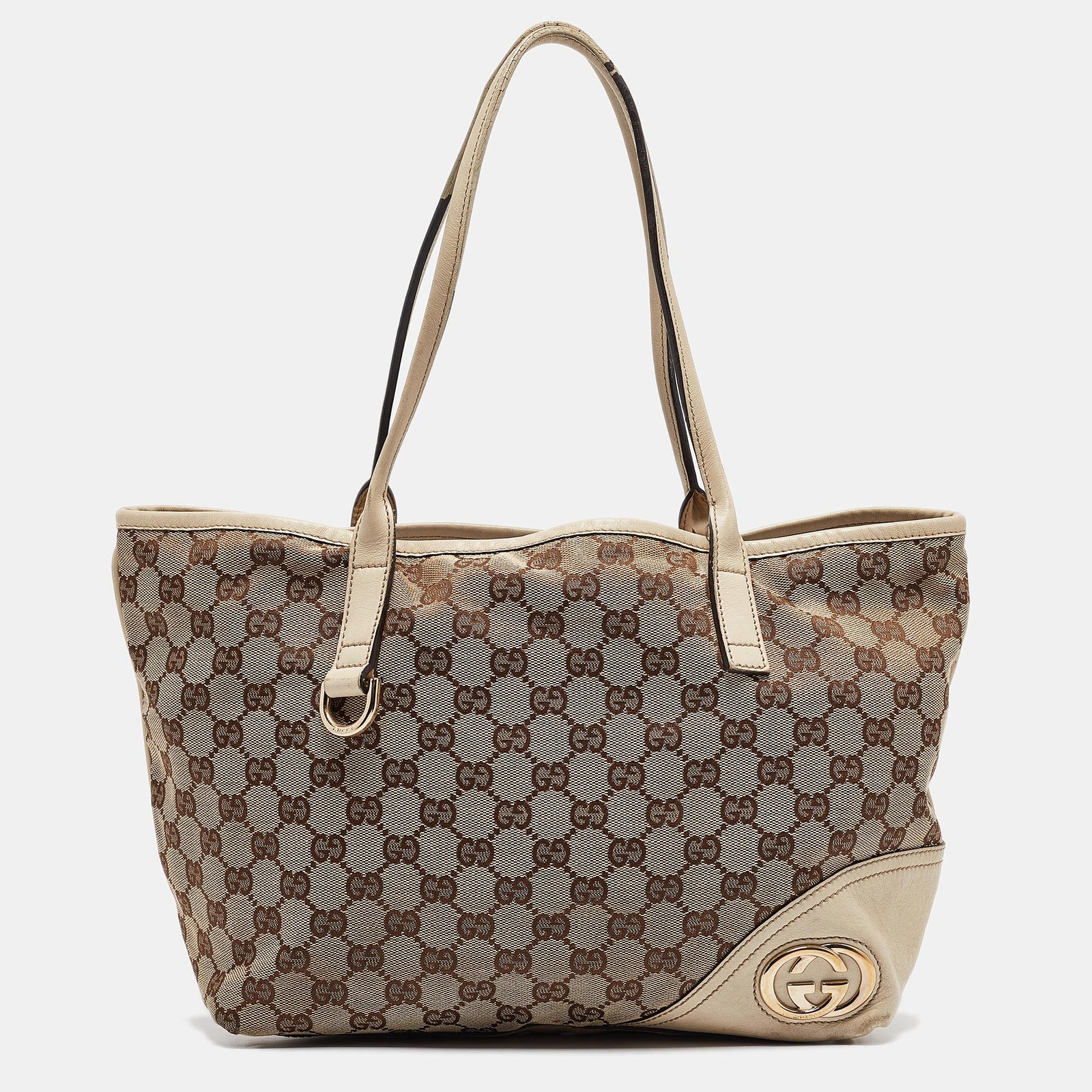 Gucci Britt Tote aus GG Canvas und Leder in Beige/Off-White