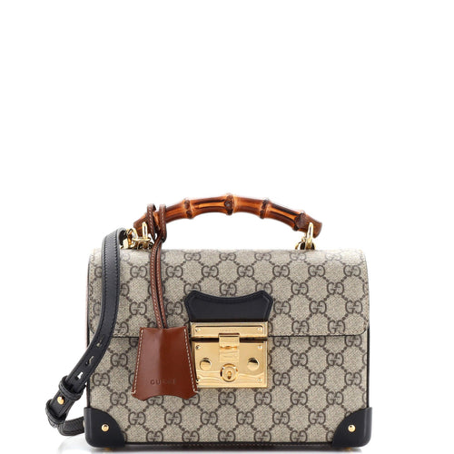 GUCCI Padlock Bamboo Shoulder Bag GG Coated Canvas Small