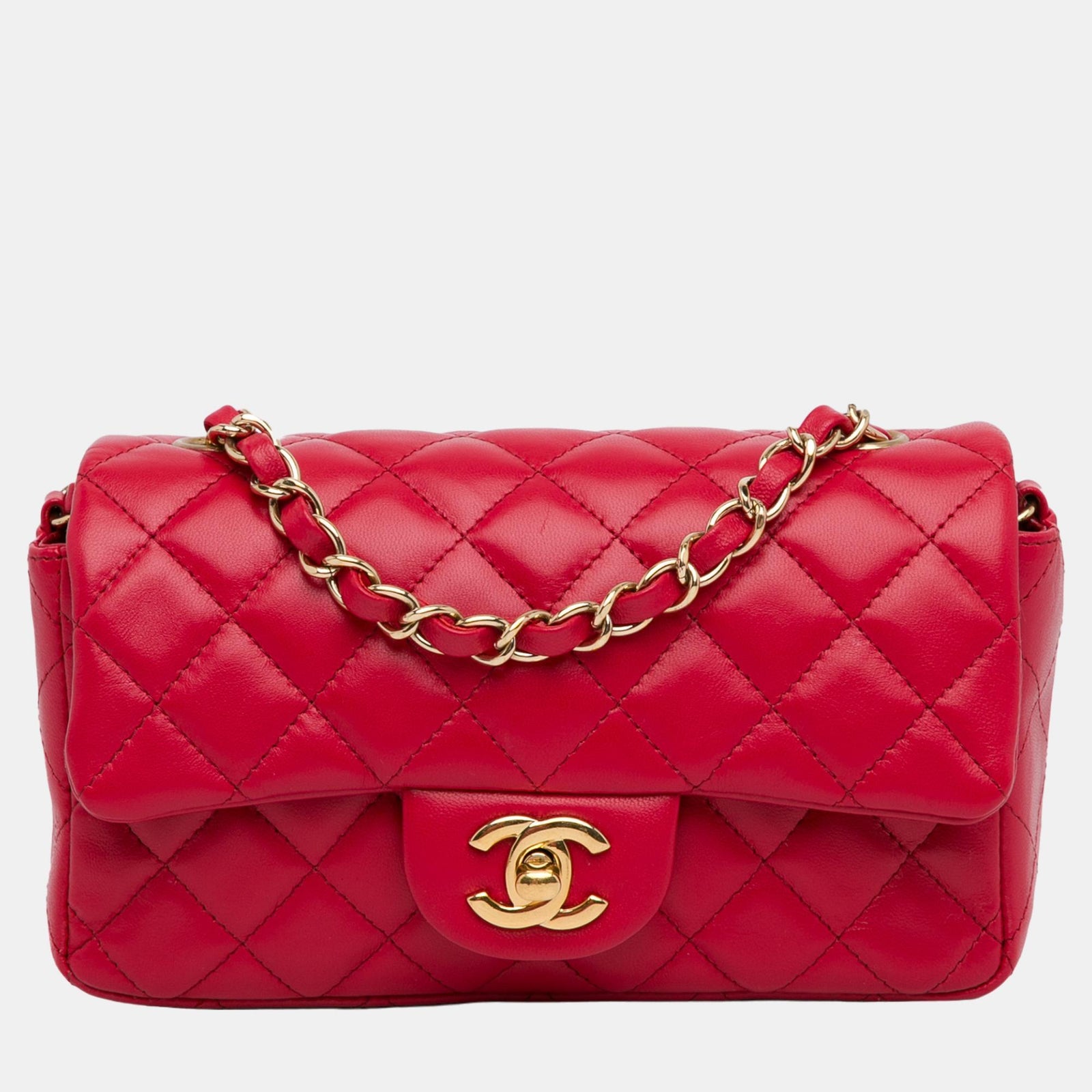 Chanel Portefeuille rectangulaire rouge en cuir d'agneau classique à rabat simple