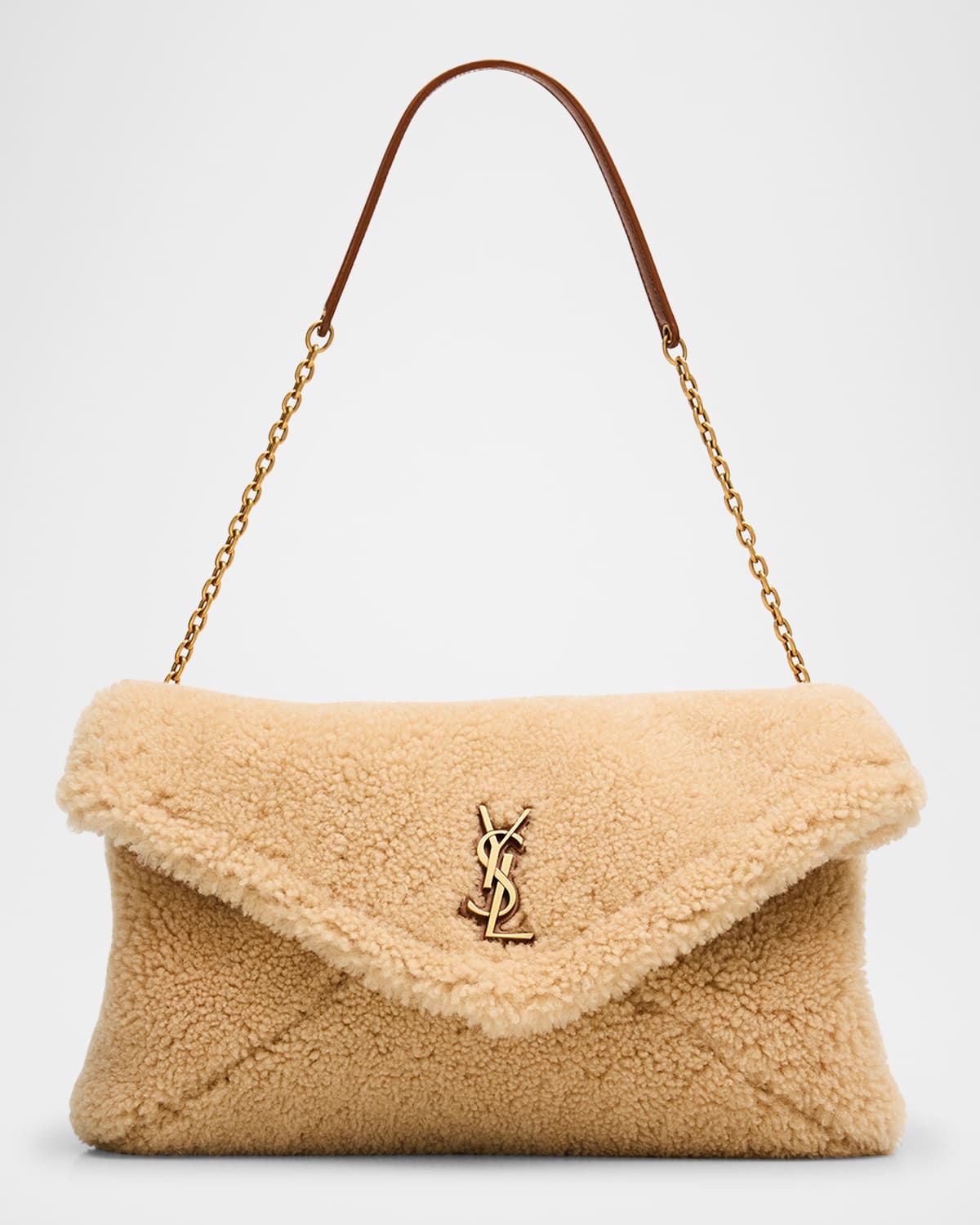 Saint Laurent YSL Envelope Flap Shoulder Bag in Shearling