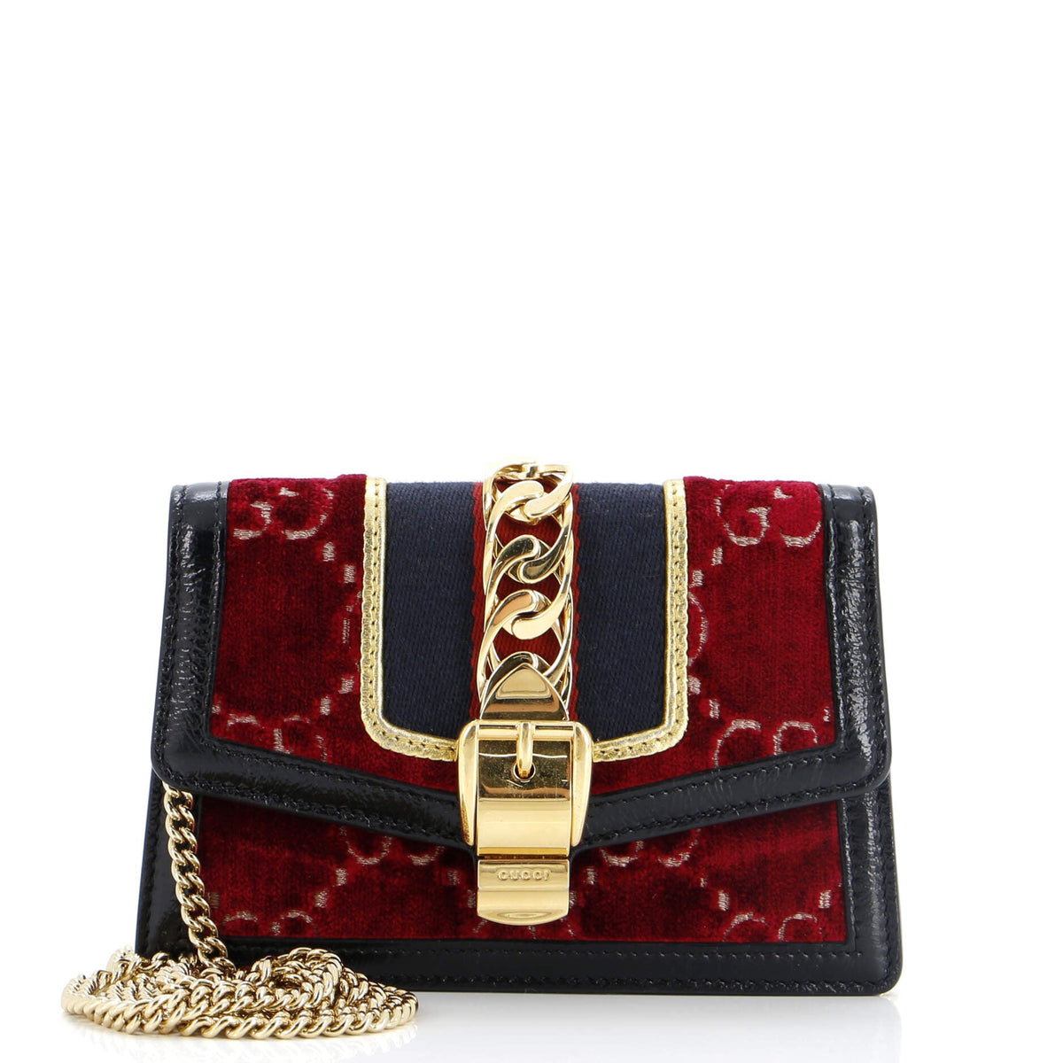 Gucci GUCCI Sylvie Chain Shoulder Bag GG Velvet Super Mini