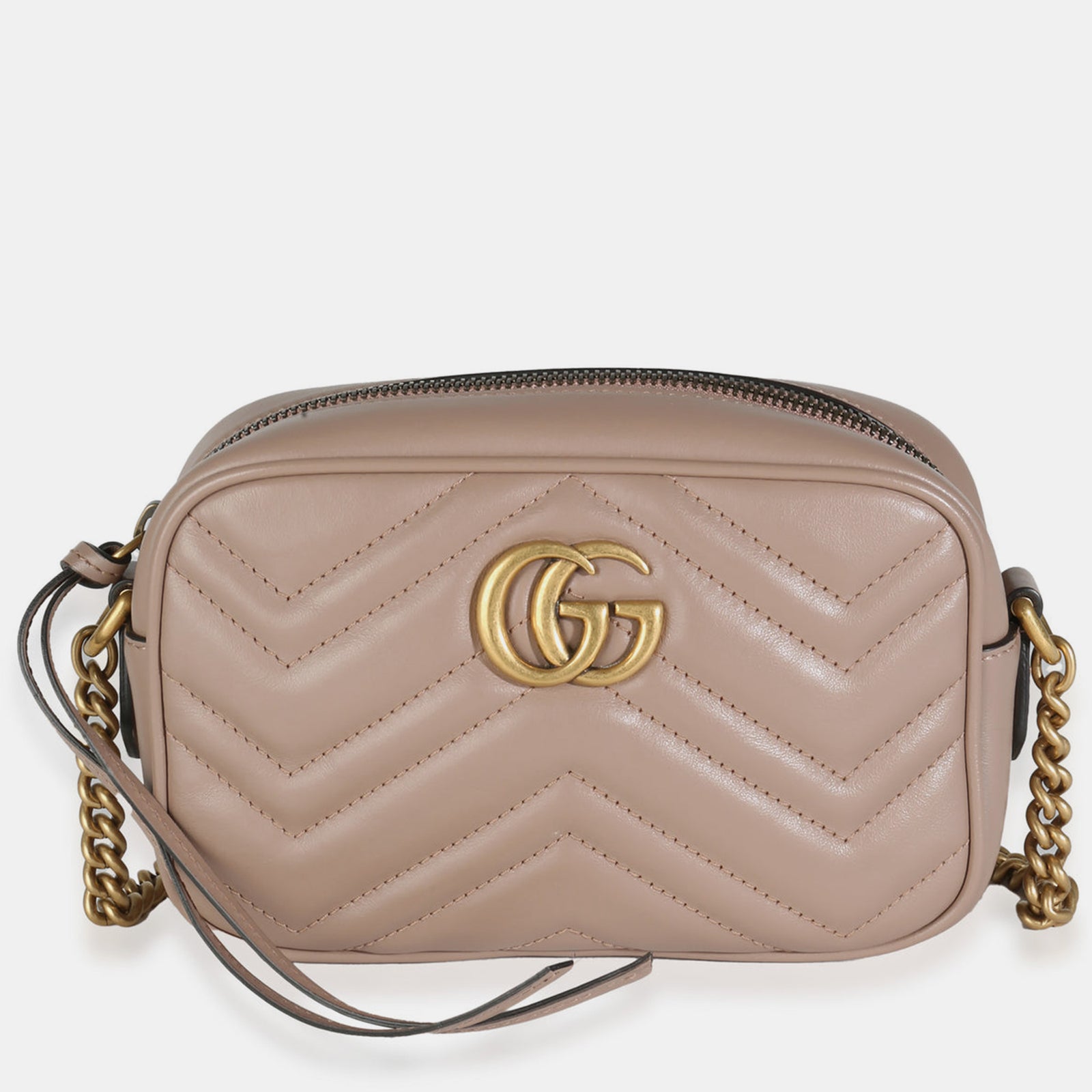 Gucci Kleine GG Marmont-Umhängetasche aus Matelassé-Kalbsleder in Beige