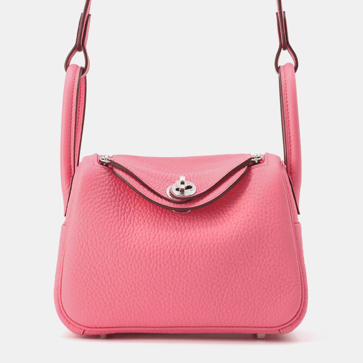 Hermès Rose Azalee Taurillon Clemence Lindy Mini Shoulder Bag