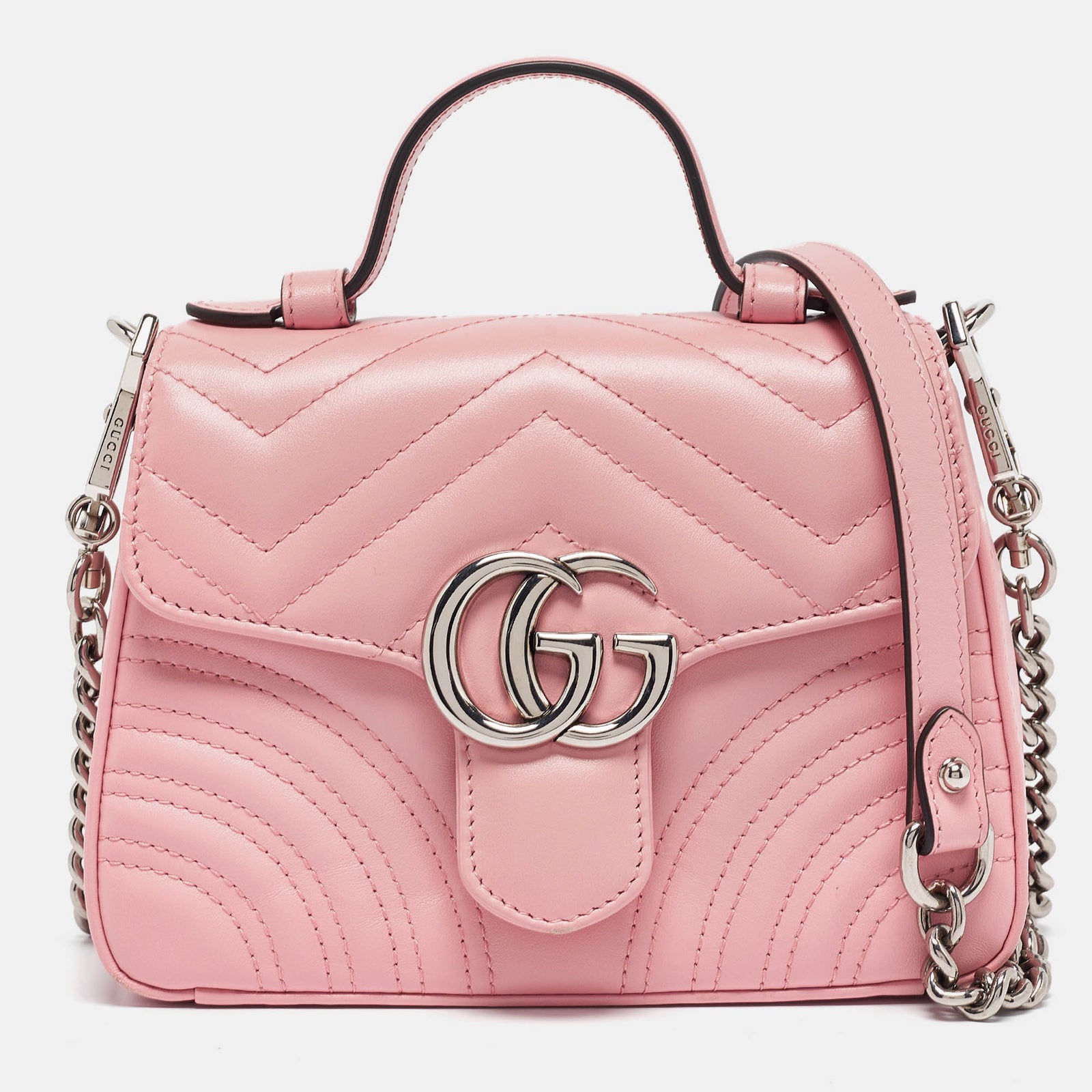 Gucci Rosa Matelassé-Leder-Mini-GG-Marmont-Tasche mit Henkel