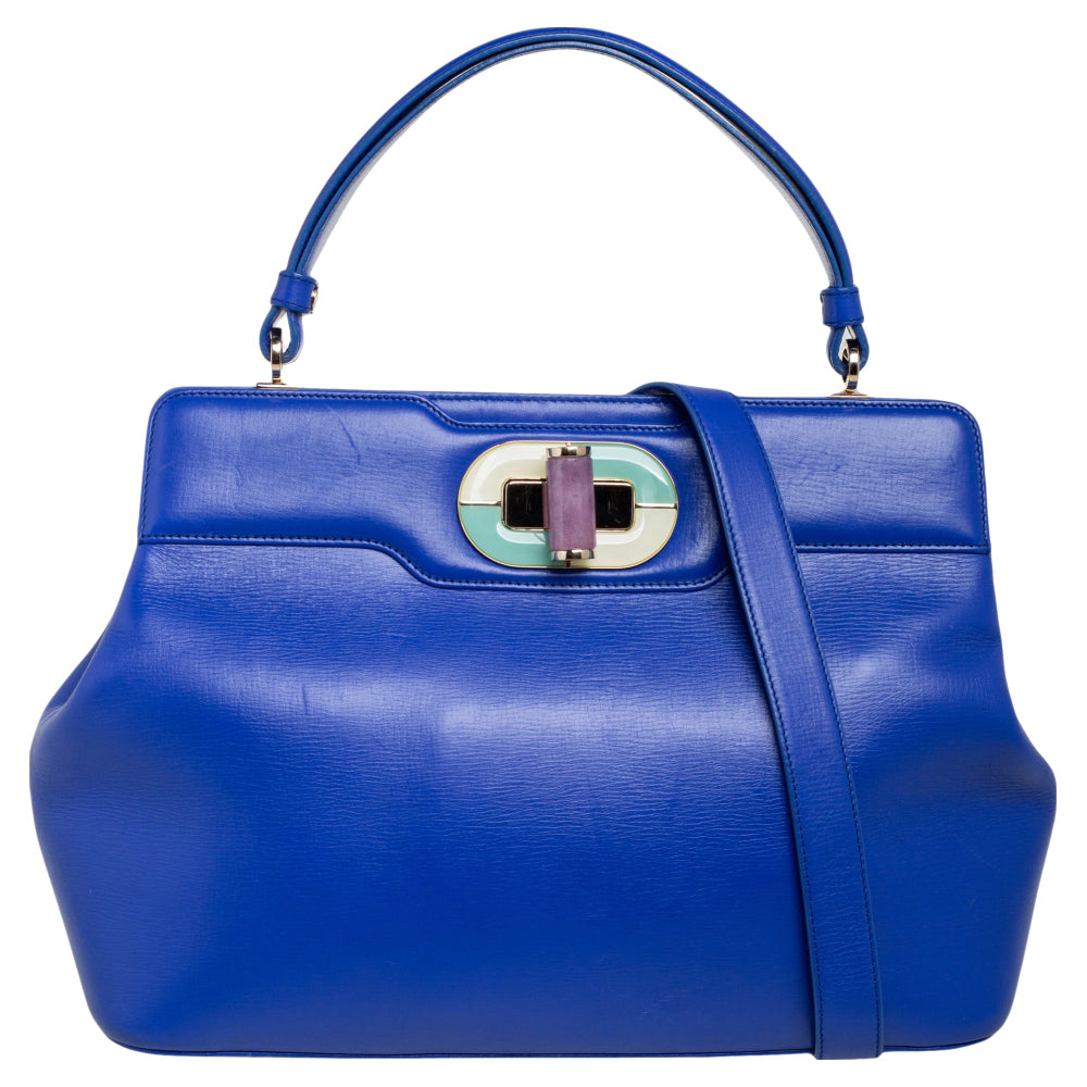 Bvlgari Blue Leather Isabella Rossellini Top Handle Bag