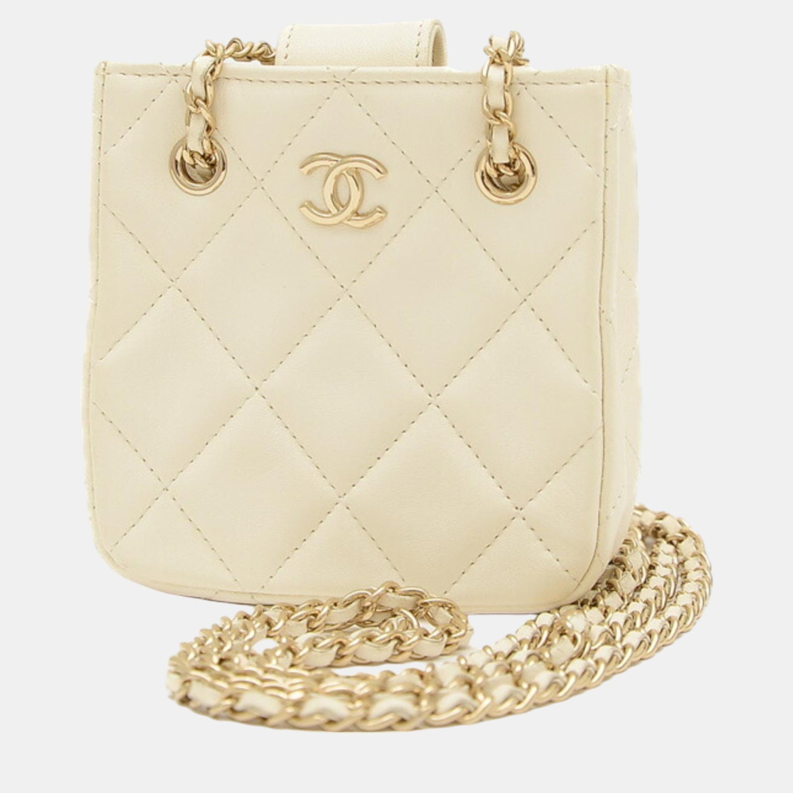 Chanel White Leather Mini Pochette Chain Shoulder Bag