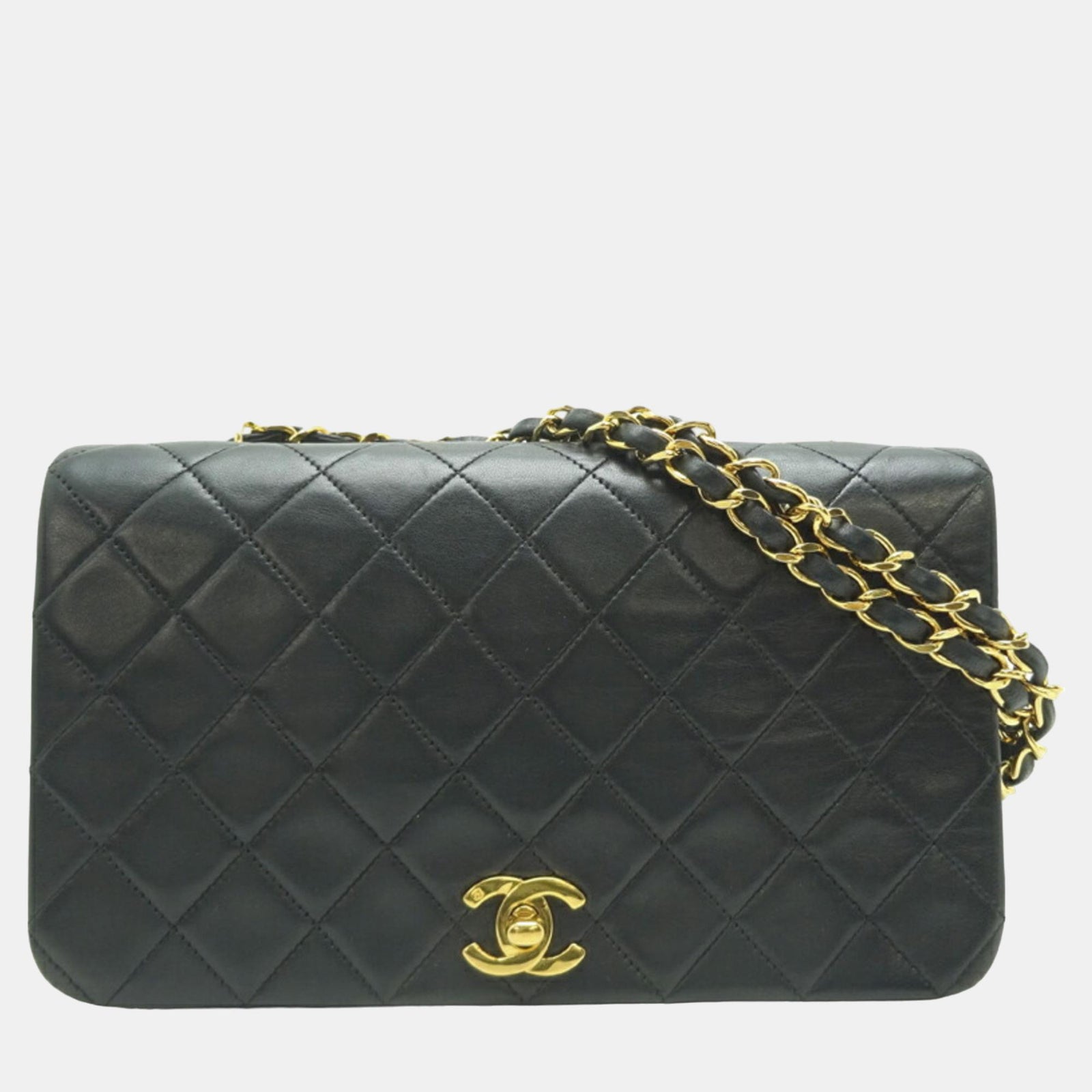 Chanel Sac à bandoulière en cuir noir avec fermoir pivotant