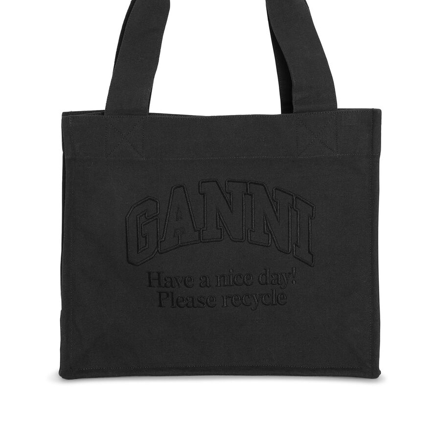 Ganni Dark Grey Large Canvas Tote Bag Cotton Women's