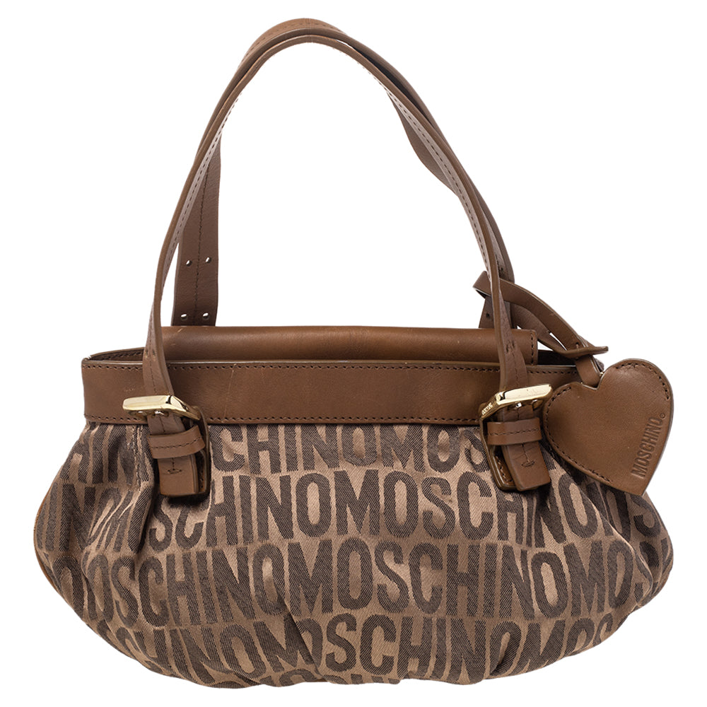 Moschino Brown Monogram Canvas And Leather Tote