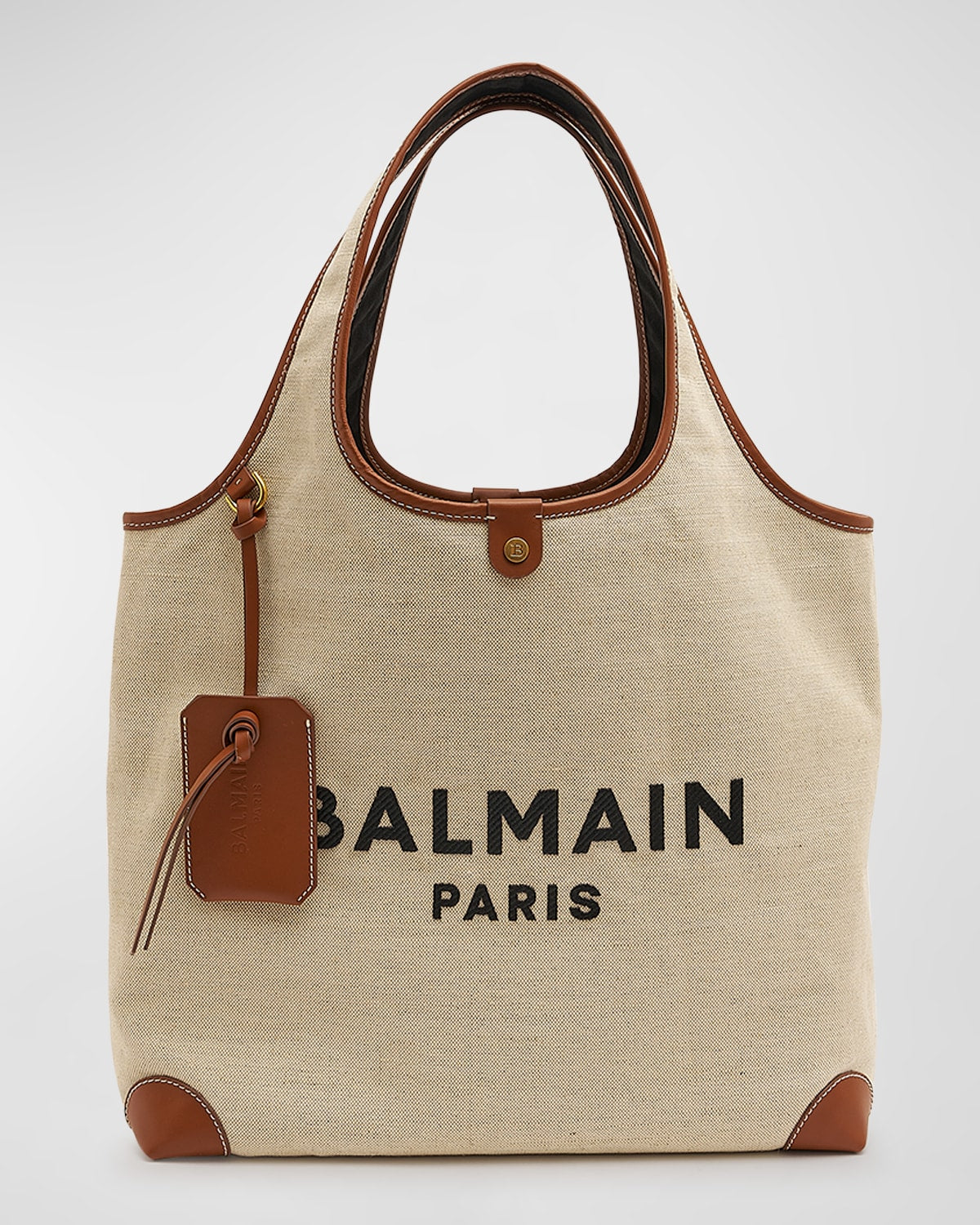 Balmain B Army Grocery Tote Bag in Canvas with Leather Handle