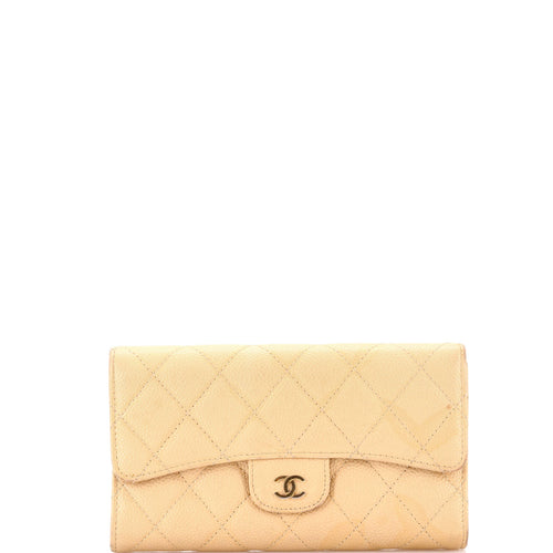 CHANEL CC Gusset Classic Flap Wallet Quilted Caviar Long