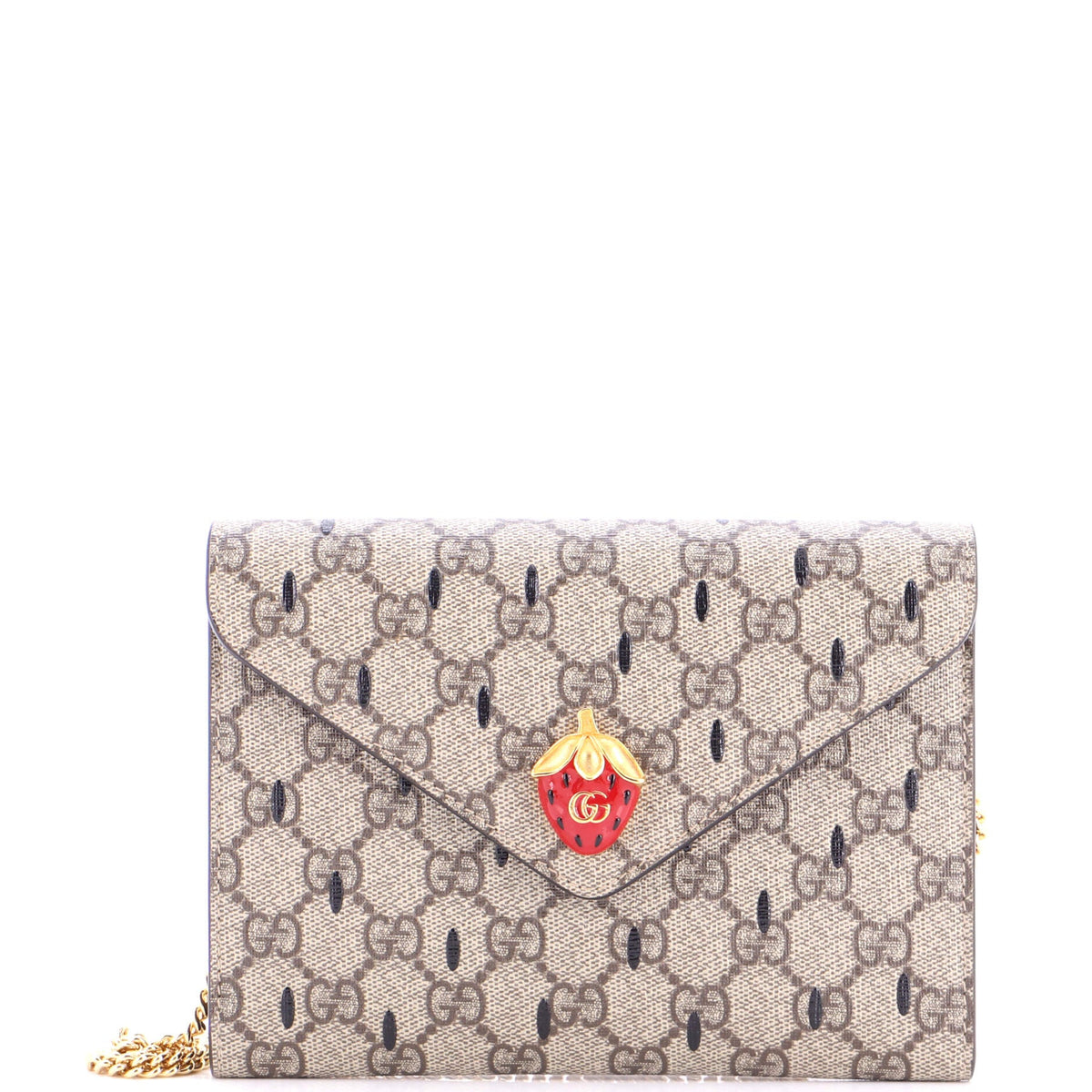 Gucci GUCCI Strawberry Wallet on Chain Printed GG Coated Canvas Mini