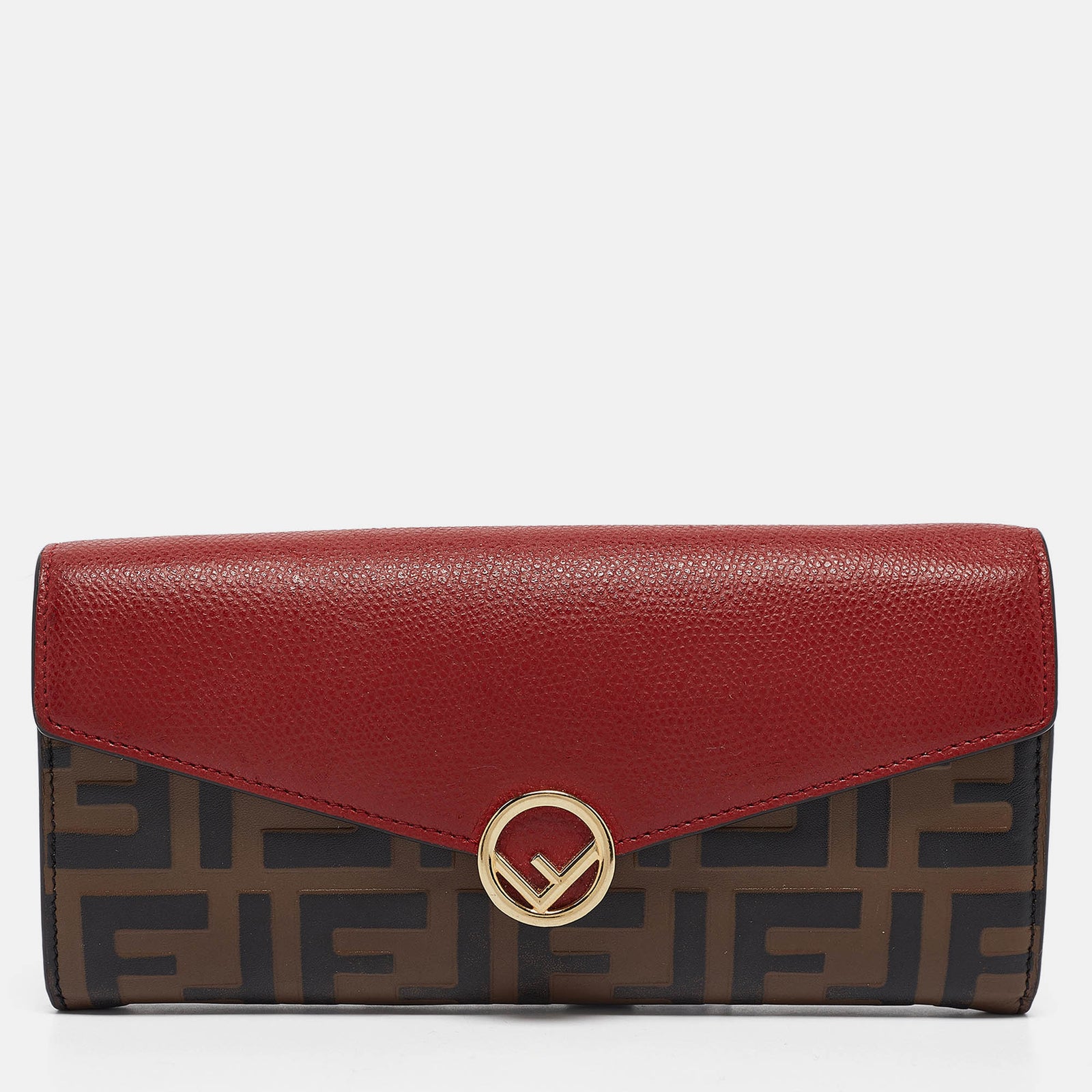 Fendi Red/Brown Zucca Leather F is Continental Wallet