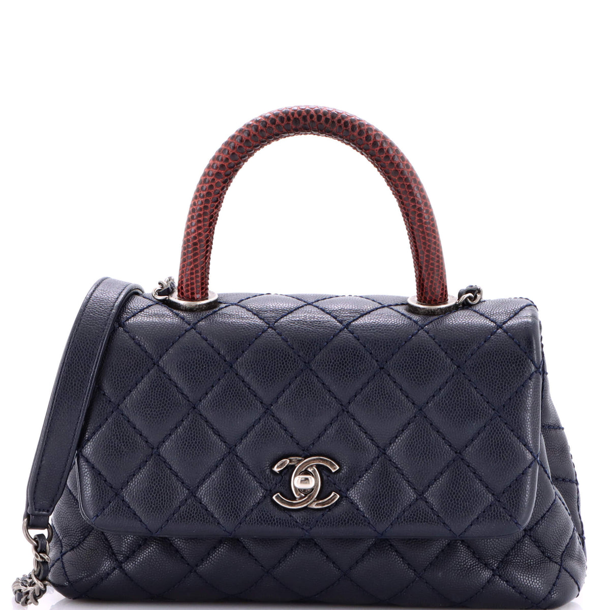 Chanel CHANEL Coco Top Handle Bag Quilted Caviar with Lizard Mini