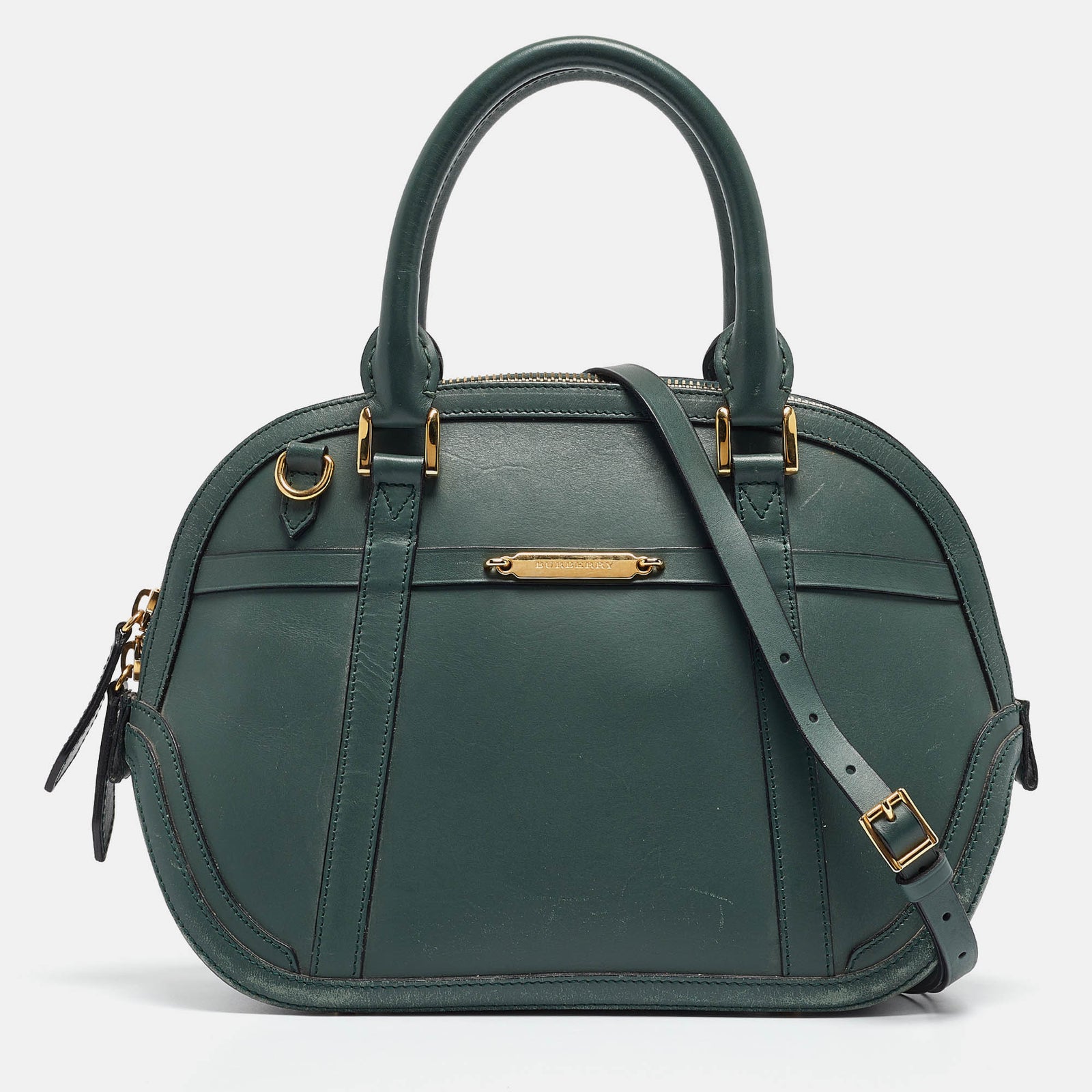 Burberry Green Leather Orchard Bowler Bag