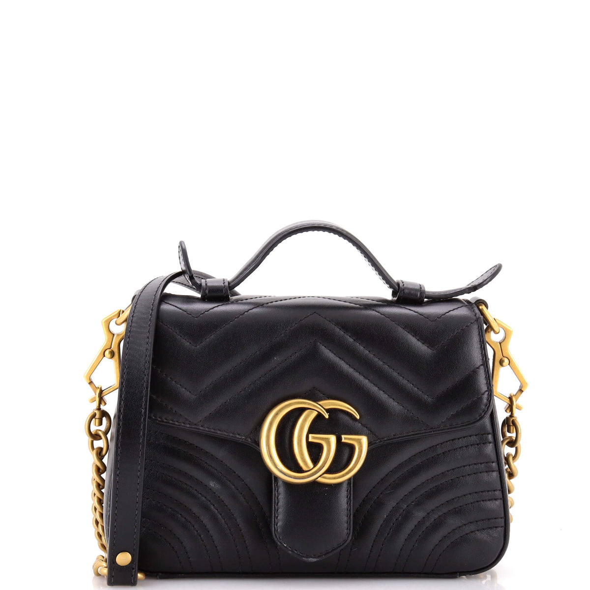 Gucci GUCCI GG Marmont Top Handle Flap Bag Matelasse Leather Mini