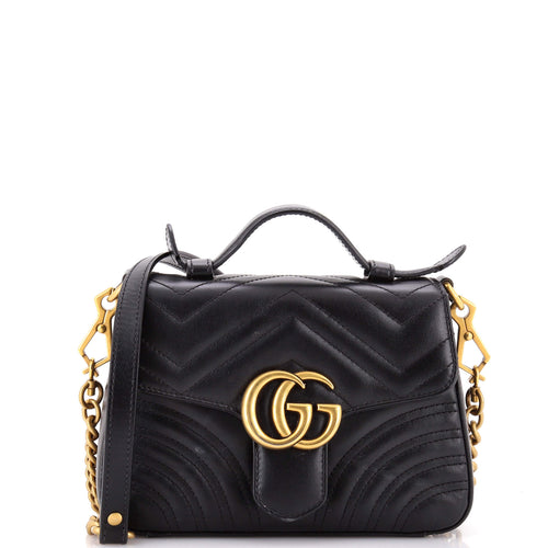 GUCCI GG Marmont Top Handle Flap Bag Matelasse Leather Mini