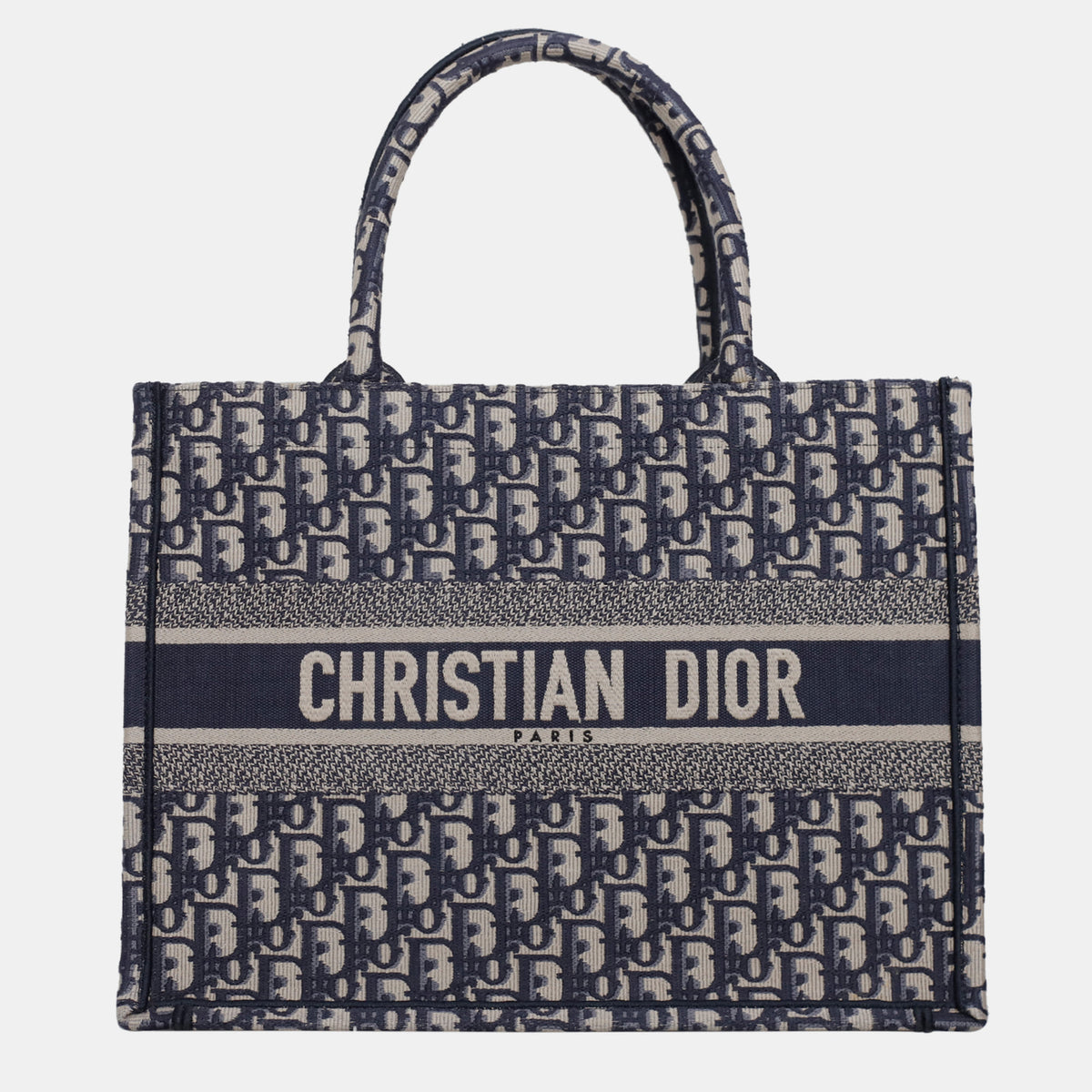 Dior Christian Navy Blue/ Off White Medium Oblique Book Tote Bag