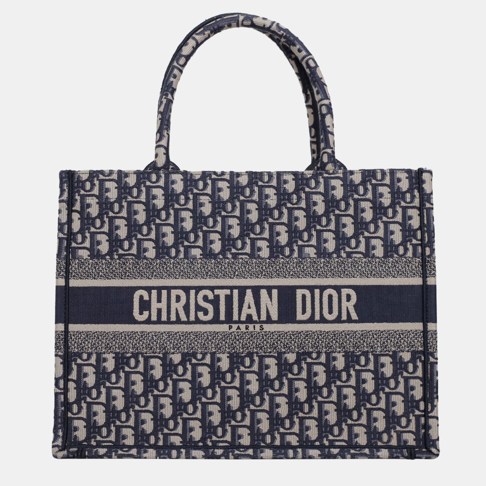 Dior Christian – Mittelgroße schräge Tragetasche in Marineblau/Off-White