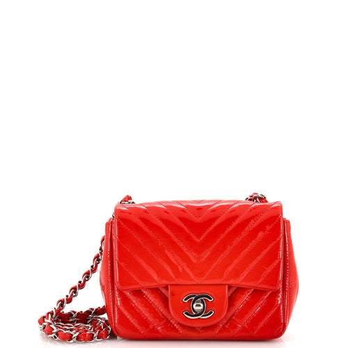 CHANEL Square Classic Single Flap Bag Chevron Patent Mini