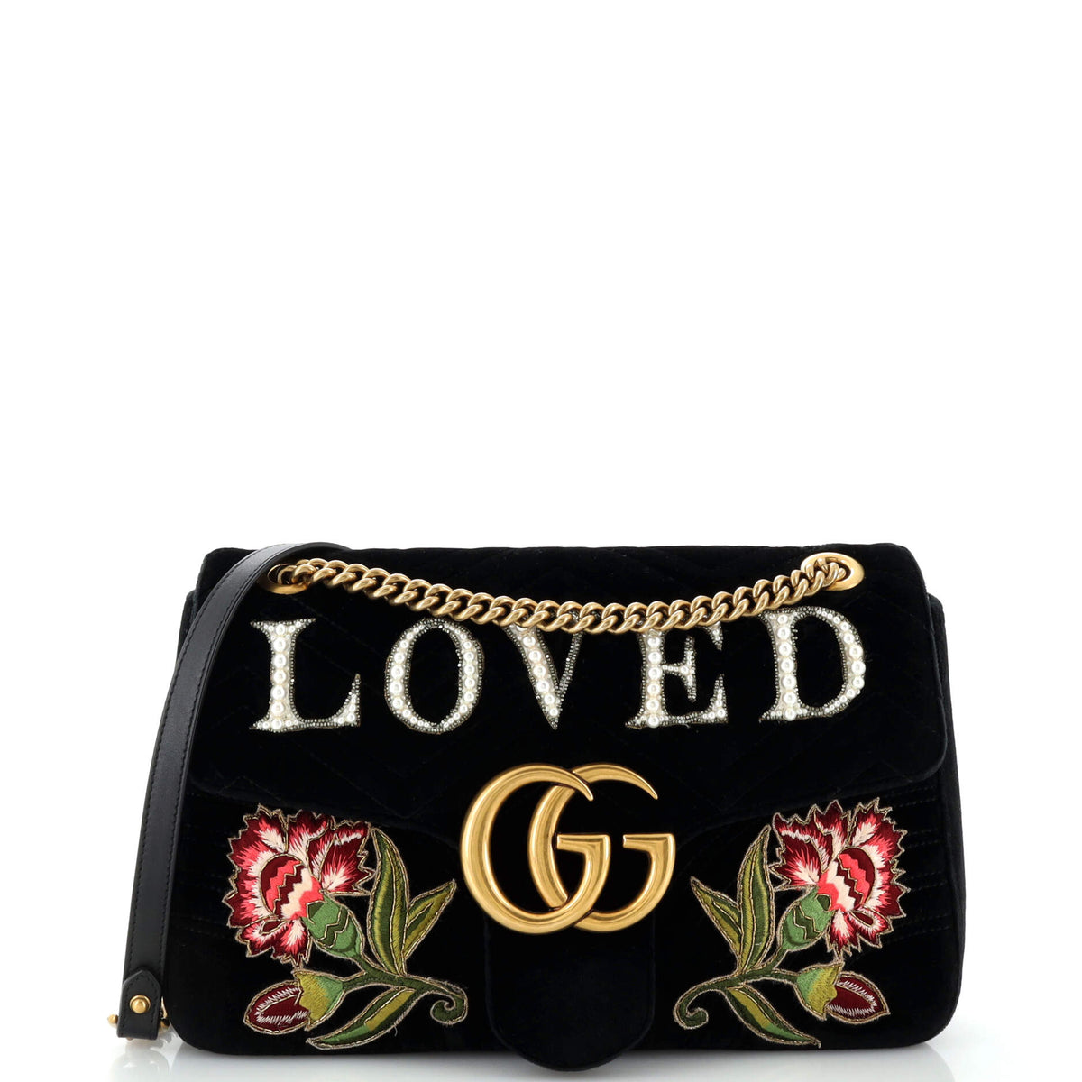 Gucci GUCCI GG Marmont Flap Bag Embroidered Matelasse Velvet Medium