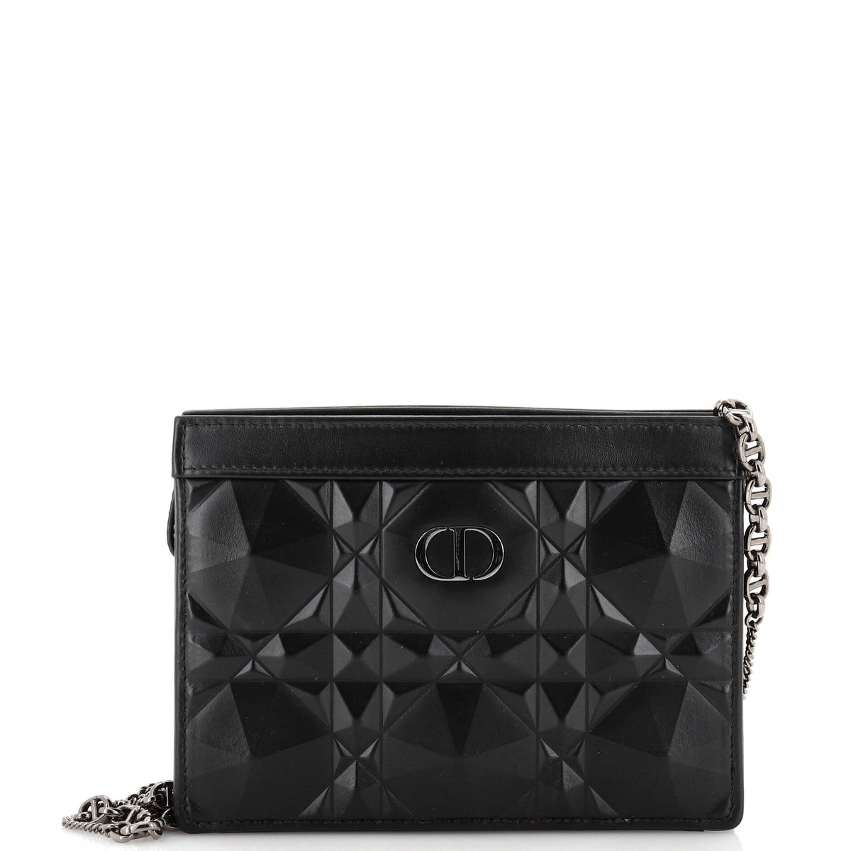 Christian Dior Caro Zipped Pouch With Chain Diamond Motif Cannage Calfskin