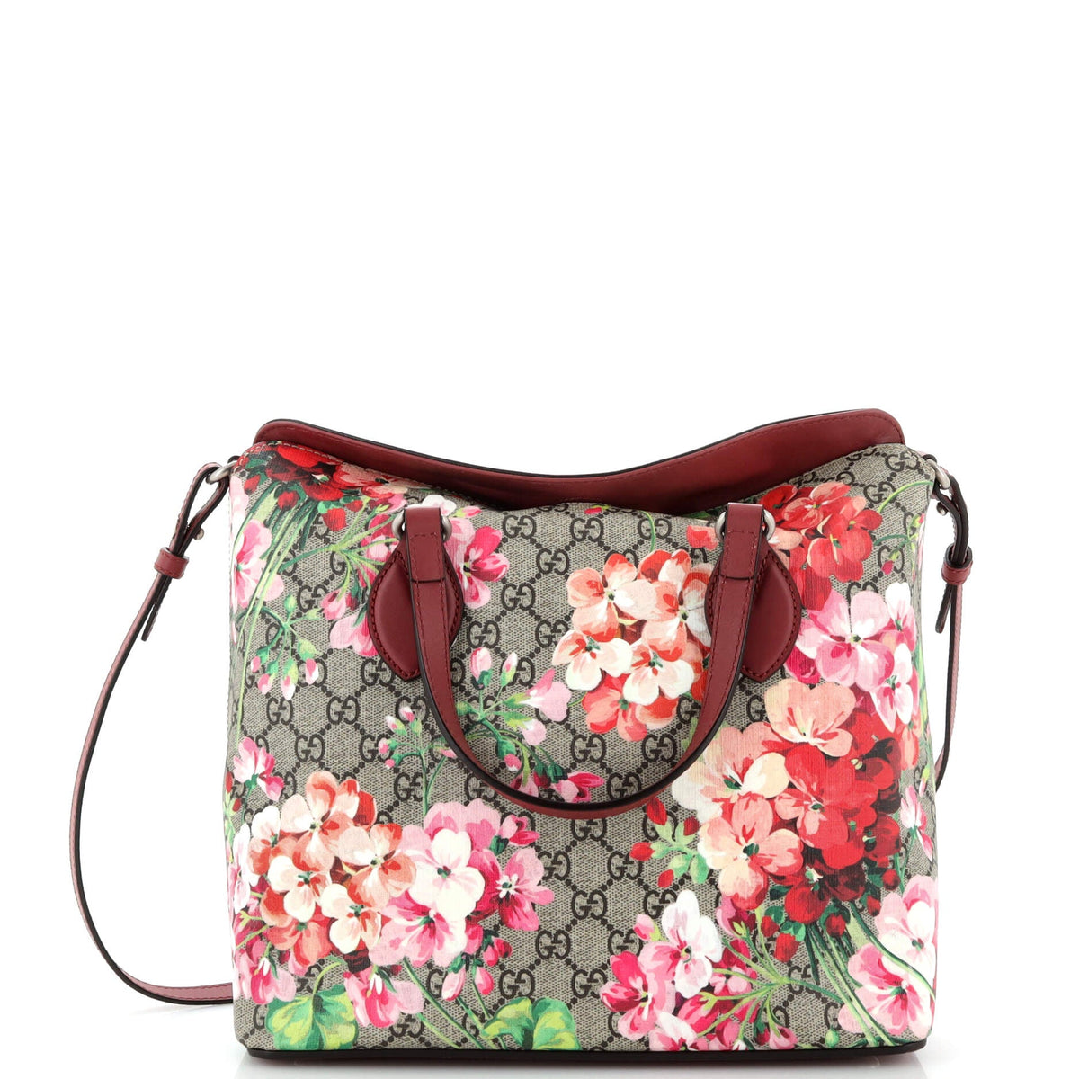 Gucci GUCCI Signature Fold Over Tote Blooms Print GG Coated Canvas Medium