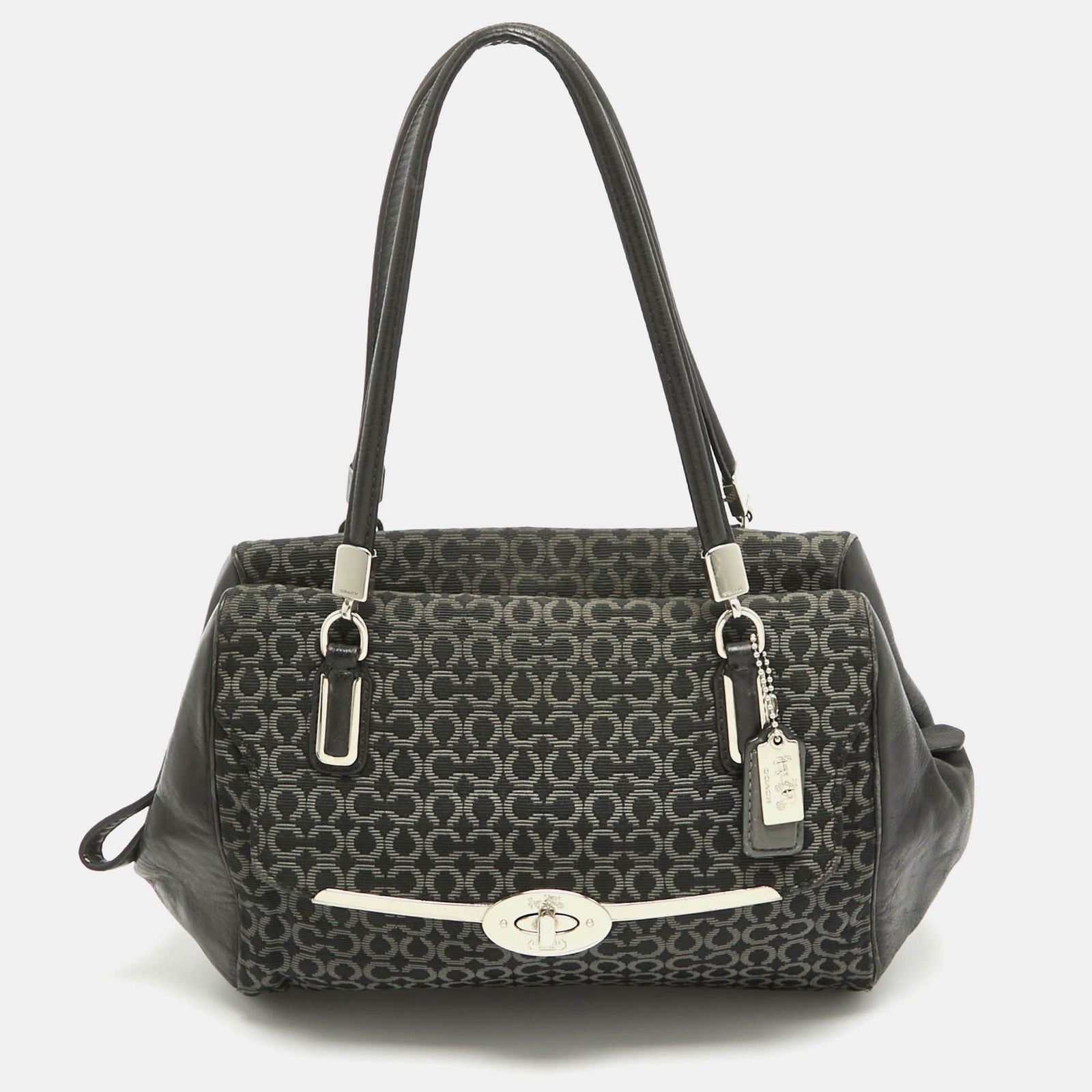 Coach Sacoche Madison Madeline en tissu Op Art noir et cuir