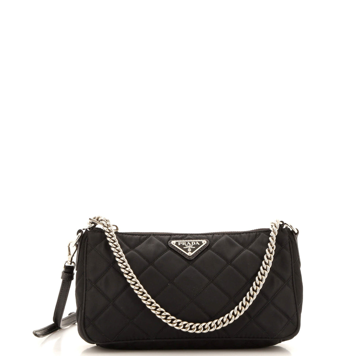 Prada PRADA Chain Zip Shoulder Bag Quilted Tessuto Small