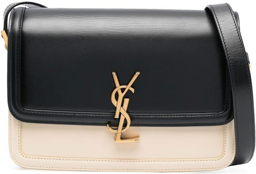Saint Laurent Women's Solferino Logo Plaque Shoulder Bag in Nero/Burro | 63430516C7W1089