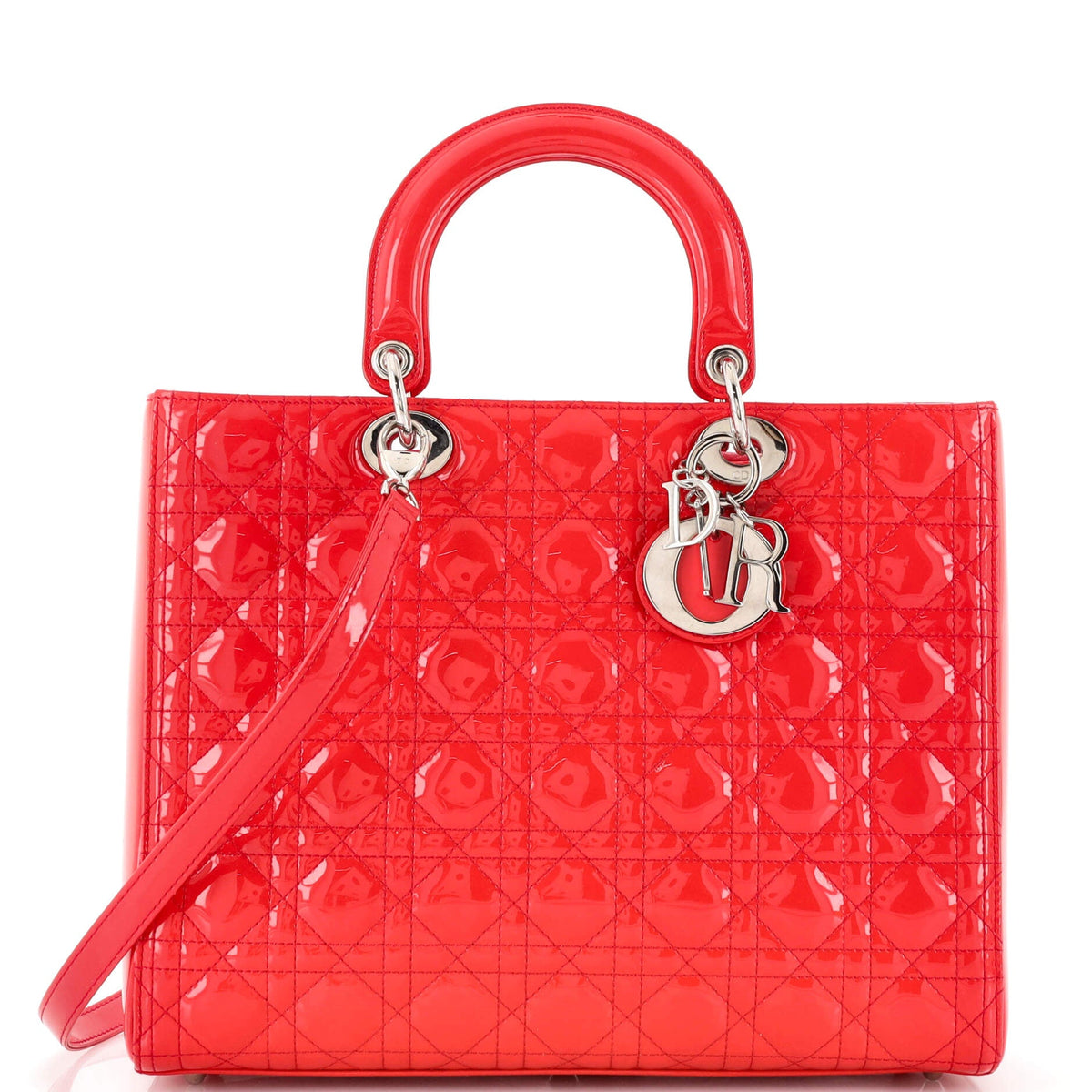 Christian Dior Vintage Lady Dior Bag Cannage Quilt Patent Large