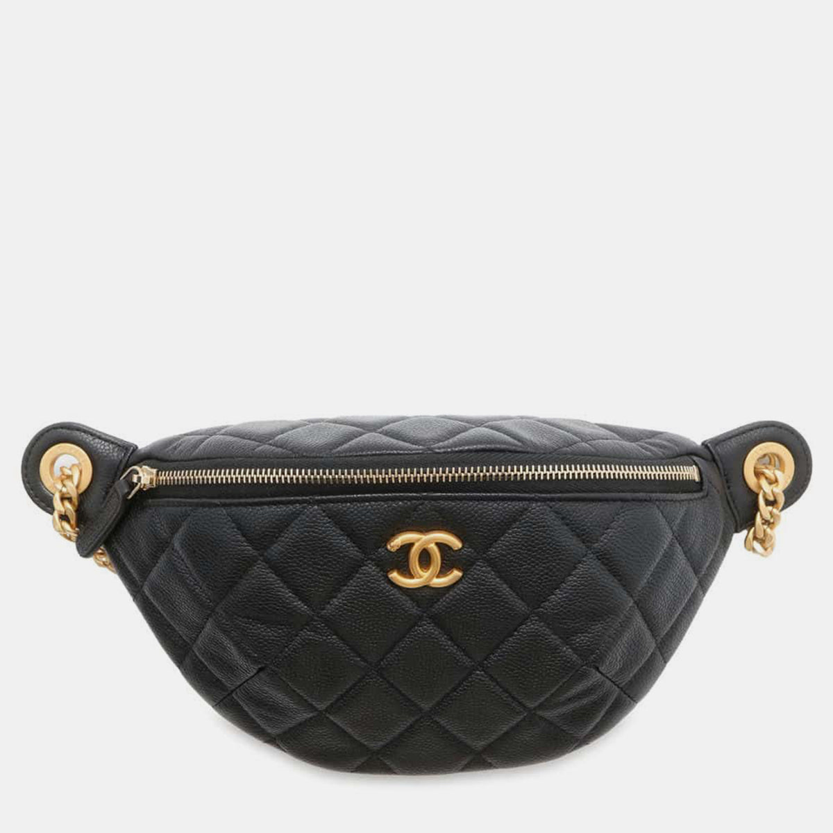 Chanel Black Caviar Leather Matelasse CC Logo Heart Chain Crossbody Bag