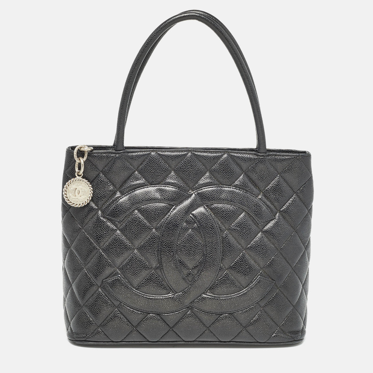 Chanel Black Quilted Caviar Leather Medallion Tote