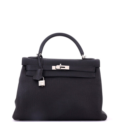 Kelly Handbag Noir Togo with Palladium Hardware 32