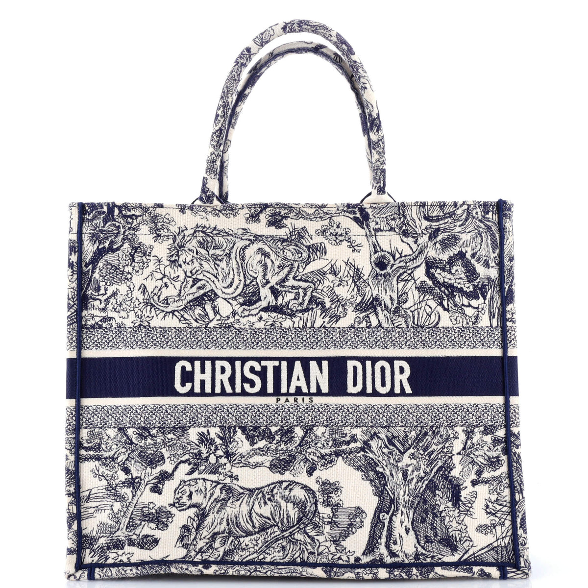 Christian Dior Book Tote Embroidered Canvas Large