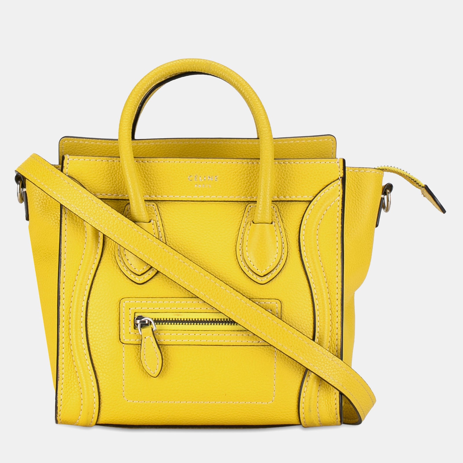 Celine Yellow Leather Nano Luggage Tote Bag