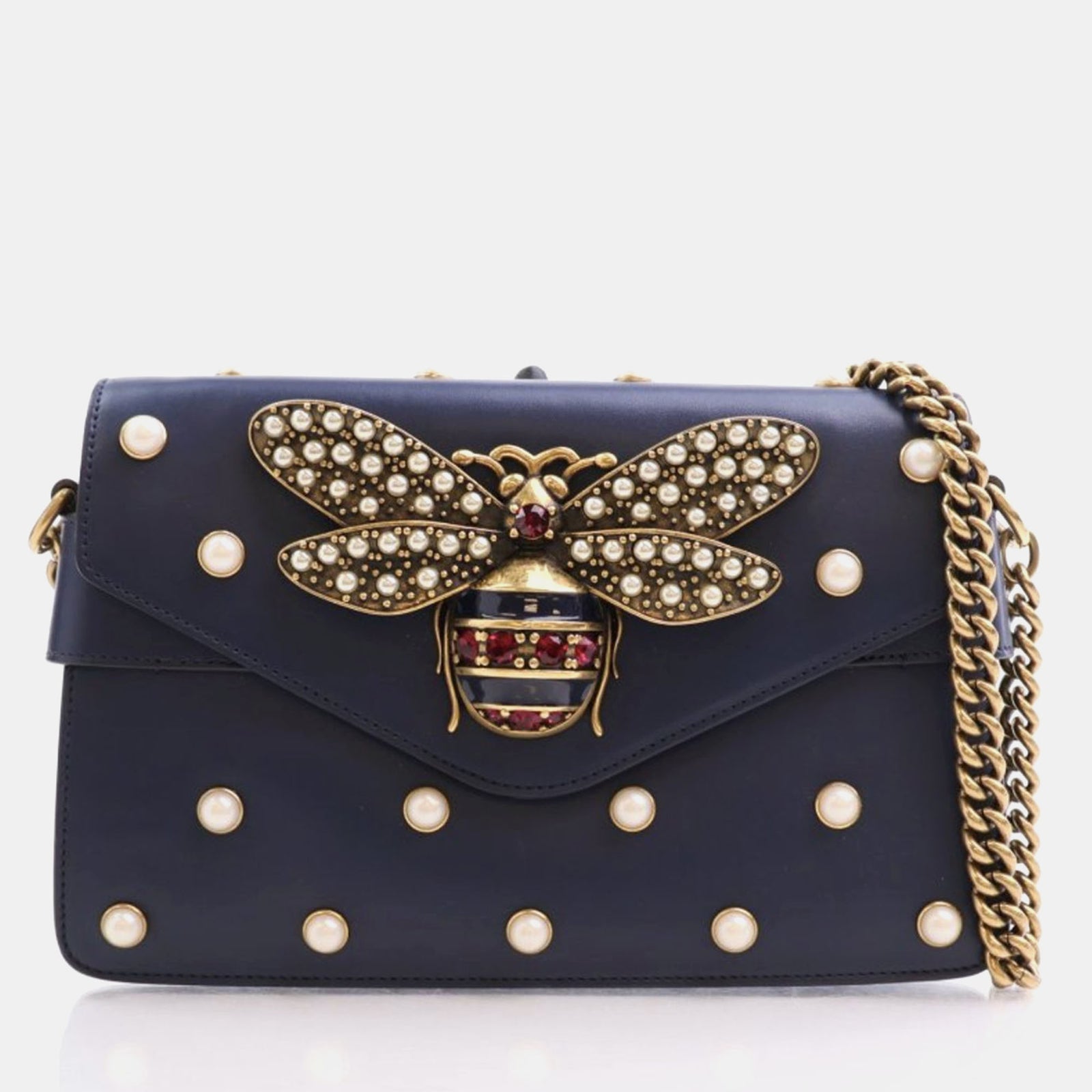 Gucci Sac à bandoulière Broadway Pearly Bee en cuir bleu