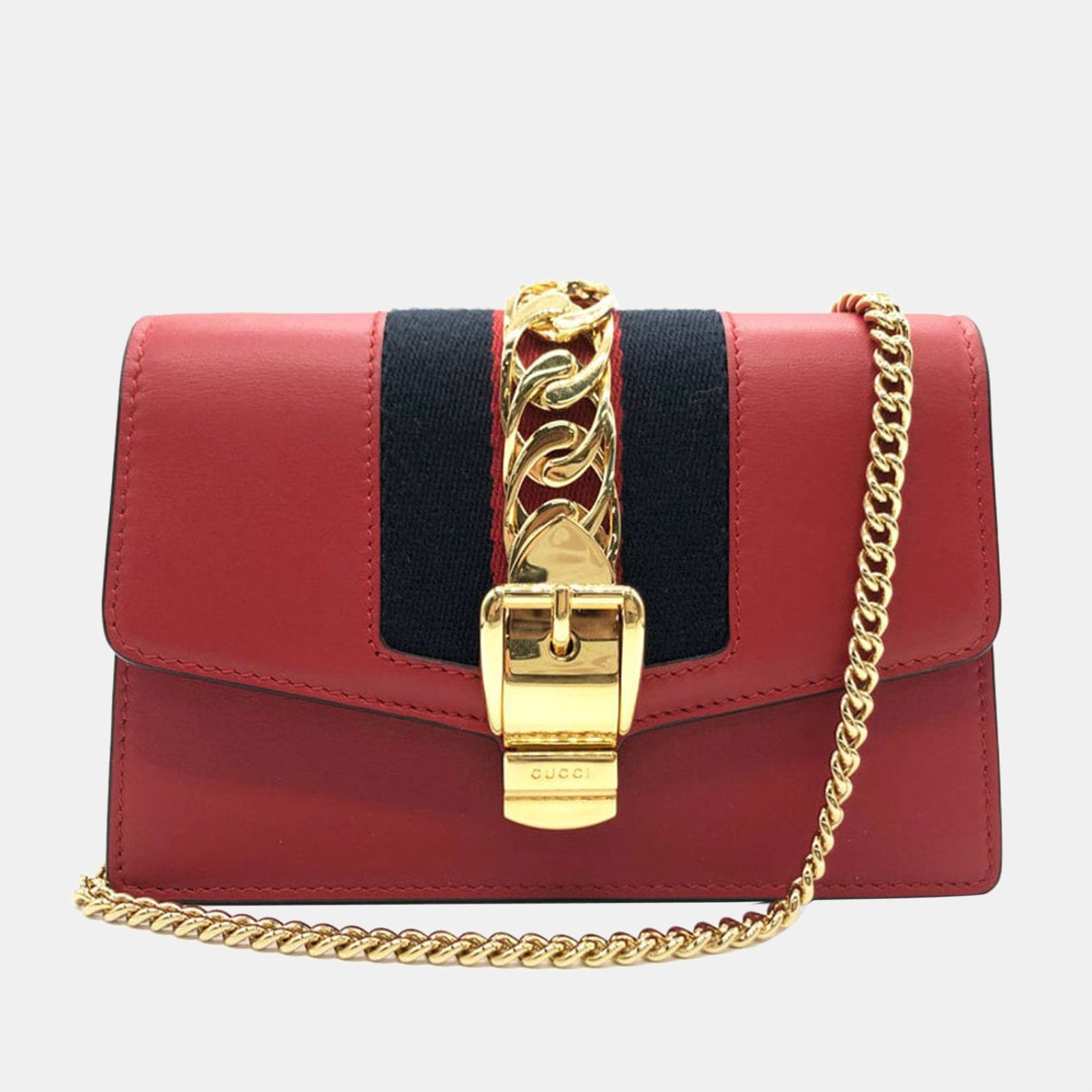 Gucci Red Leather Super Mini Sylvie Chain Shoulder Bag