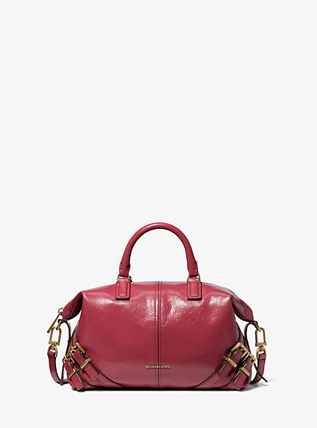 Michael Kors MK Darrington Small Crackled Leather Satchel - Red - Michael Kors