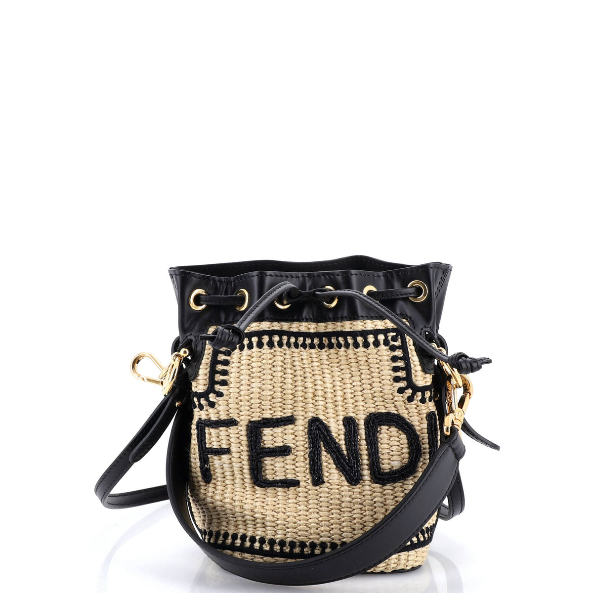 Fendi FENDI Mon Tresor Bucket Bag Logo Embroidered Raffia Mini