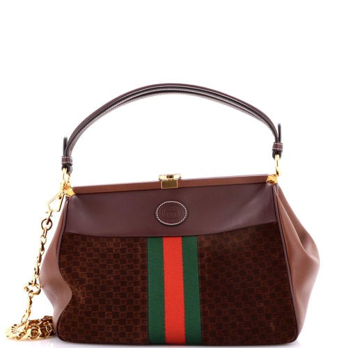 GUCCI Virgo Tote Bag GG Suede with Leather Medium