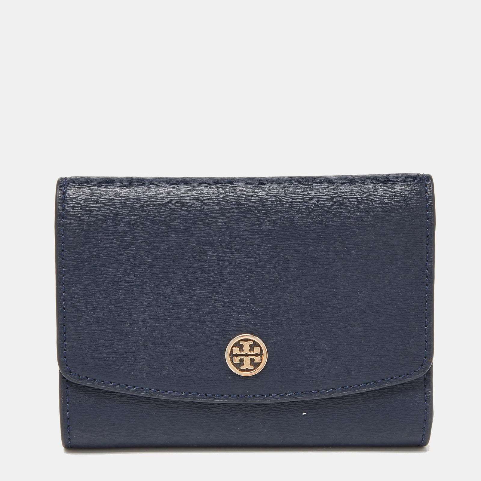 Tory Burch Blue Leather Robinson Flap Trifold Wallet