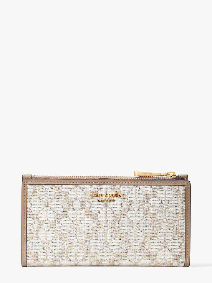 Kate Spade Au Spade Flower Jacquard Zip Slim Wallet